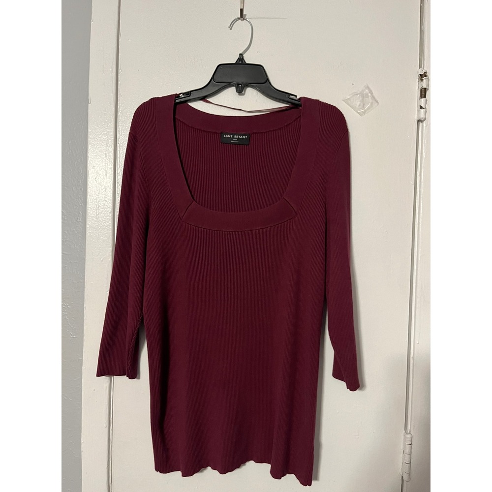 Lane Bryant Burgundy Ribbed Square Neck 3/4 Sleeve Sweater Plus Size 18/20